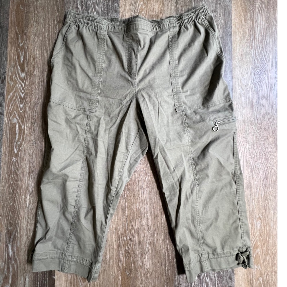 Alison Daley Cargo Capris Women 16 Olive Green Elastic Waist Cropped Utility Pan